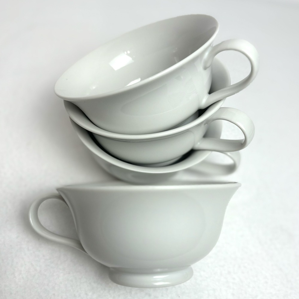 Pottery Barn Cups PB White Set Of 4 Coffee Tea Made In Thailand Wide Footed 8 Oz